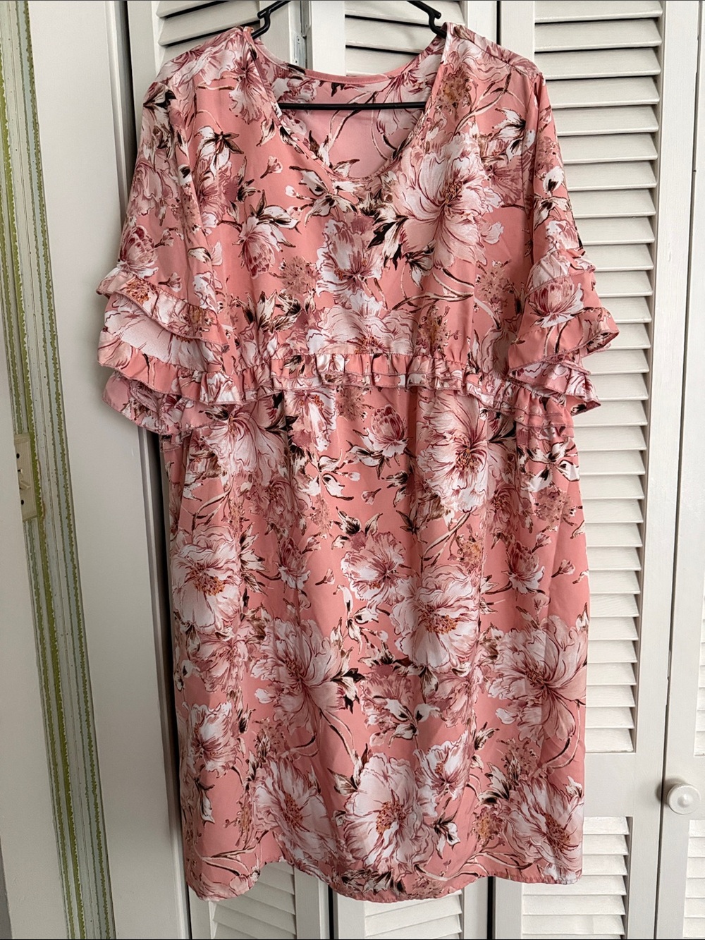 SHEIN Pink Floral Ruffle Midi Dress